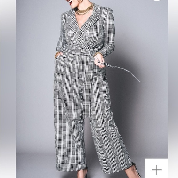 ELOQUII Womens Jumpsuit Tweed Black White 18 - Picture 3 of 15